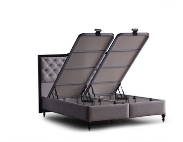 Fancy Luxury Upholstered Ottoman Bed Set – Orthopaedic Mattress + Padded Headboard + Lift-Up Storage Base