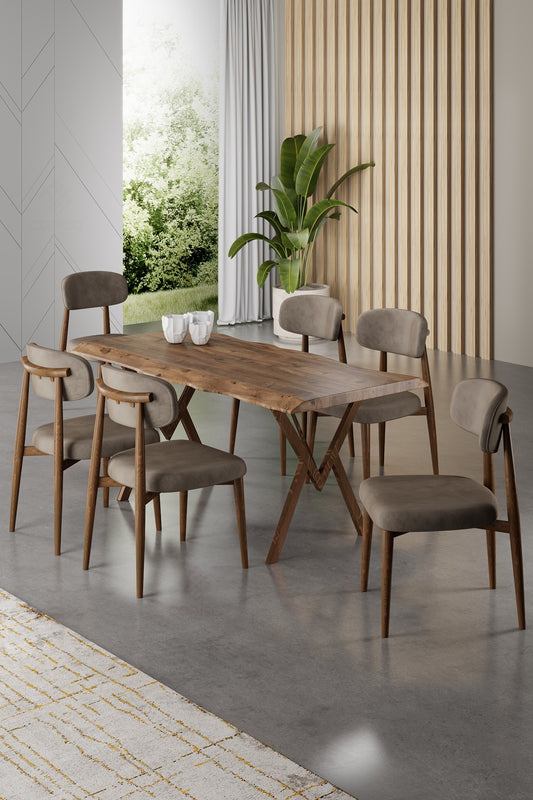 Wedex Series Dining Set & Table and 6 Luxury Babyface Fabric Chairs with Metal Legs