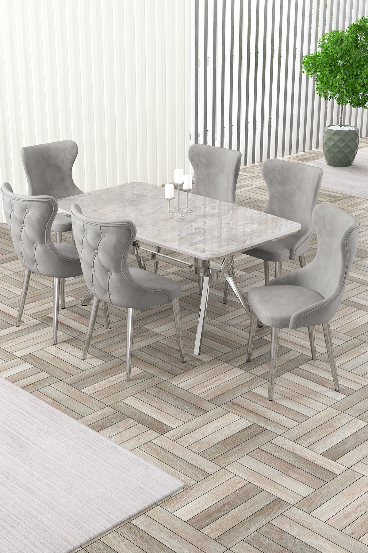 Esla Series Dining Set - 1 Table & 6 Chairs - Modern Minimalist Design