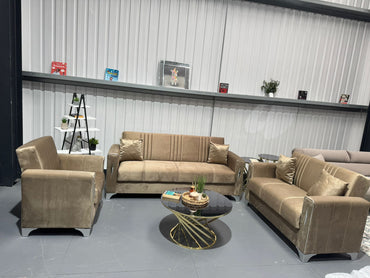 Diamond Elegant Cream Beige 3+2+1 Seater Sofa Bed