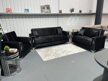 Diamond Elegant Black Silver 3+2+1 Seater Sofa Bed