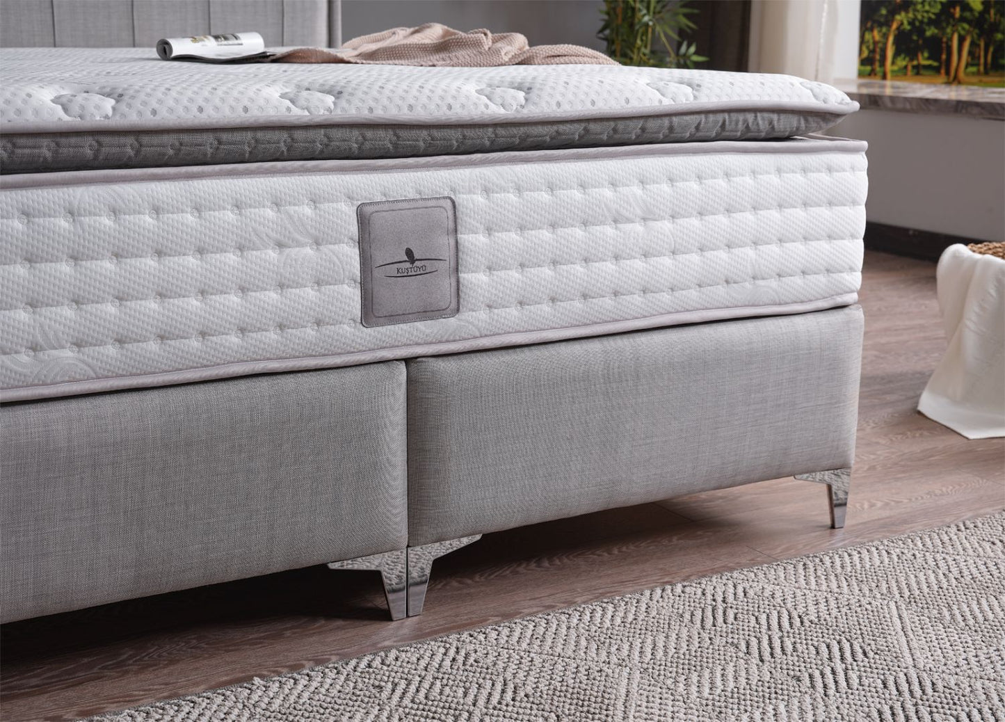 ANGEL Upholstered Bed with Headboard and Base Boards