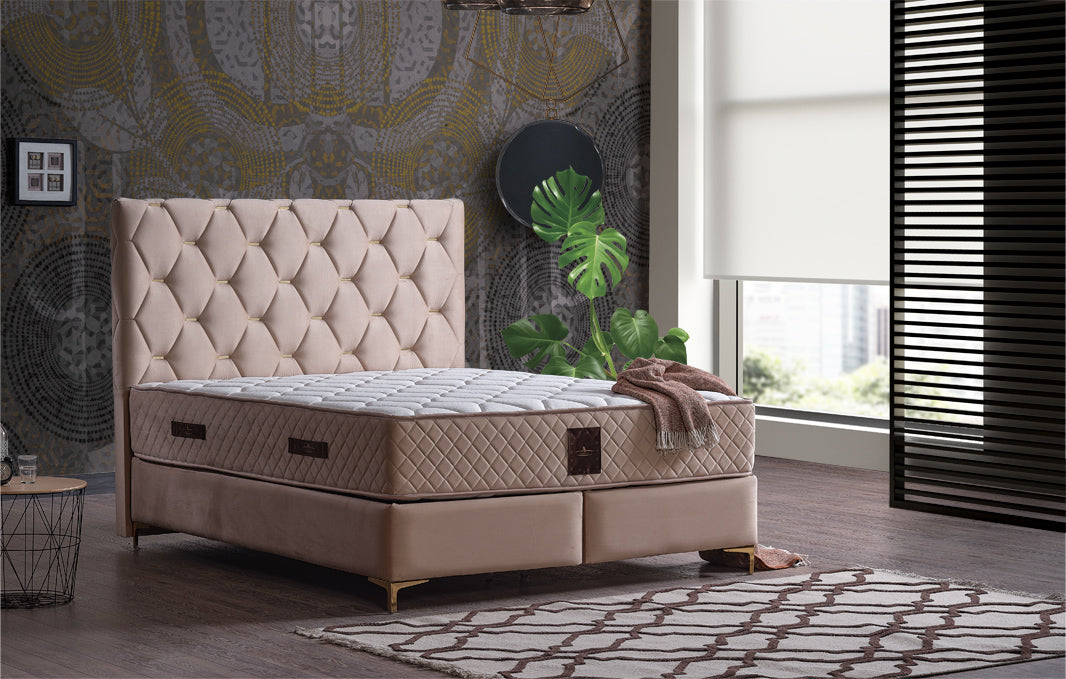Lilit Luxury Upholstered Ottoman Bed Set – Orthopaedic Mattress + Padded Headboard + Lift-Up Storage Base