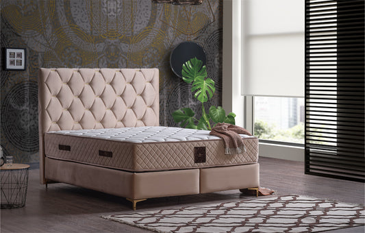 Lilit Luxury Upholstered Ottoman Bed Set – Orthopaedic Mattress + Padded Headboard + Lift-Up Storage Base