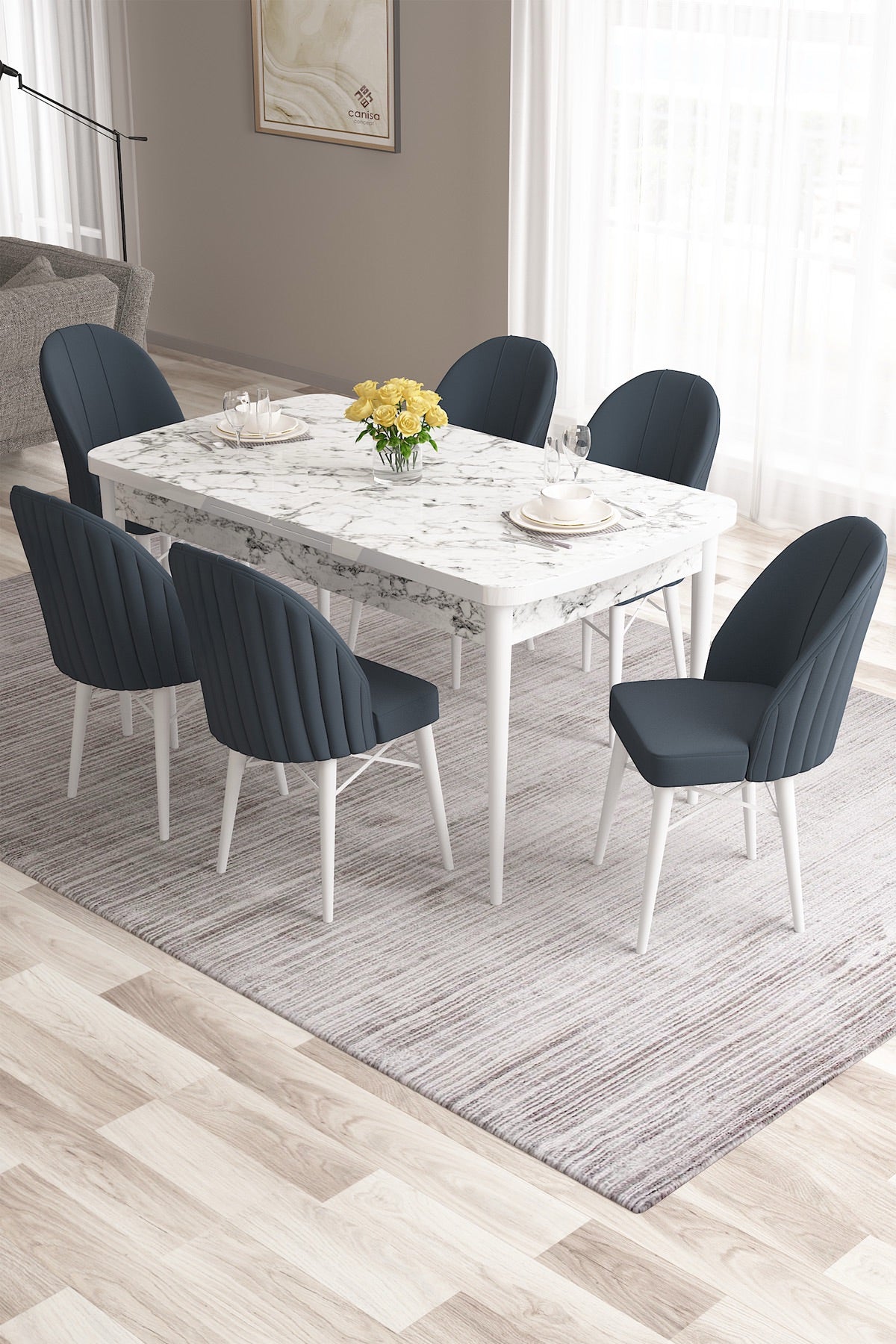 Roz Series-Modern Extendable Kitchen & Dining Table Set & 6 Chairs