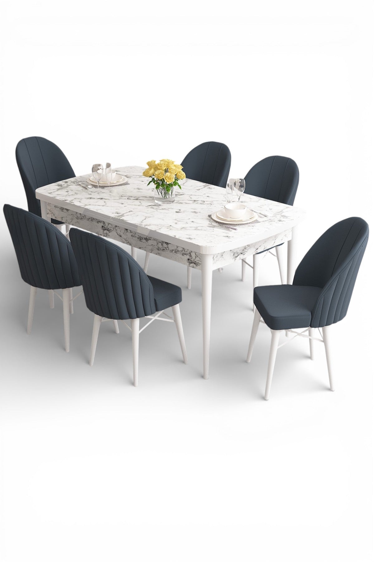 Roz Series-Modern Extendable Kitchen & Dining Table Set & 6 Chairs