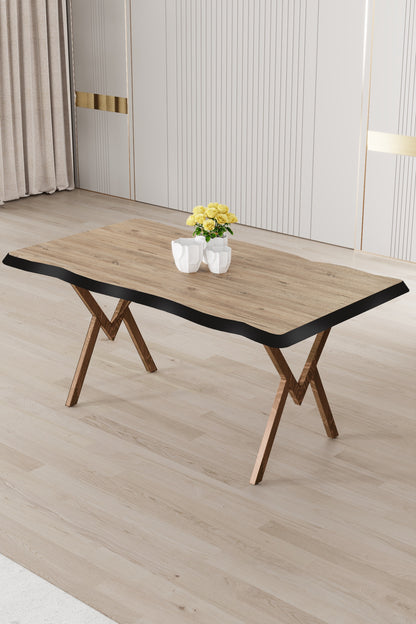 Akort Series Dining Set: 130x80 cm Lacquered Table & 6 Premium Babyface Fabric Chairs