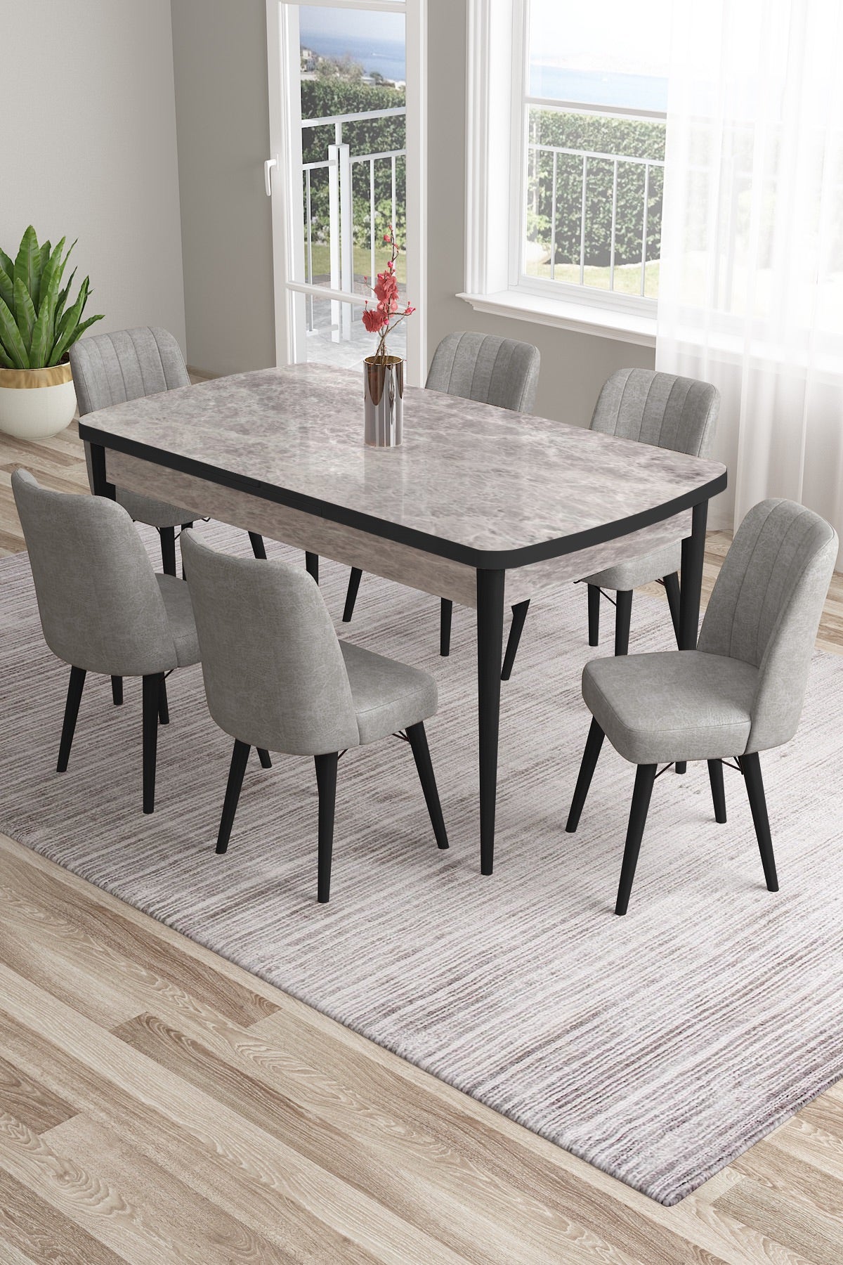 Mira Series Extendable Dining Table with 6 Chairs - Modern Wood Design