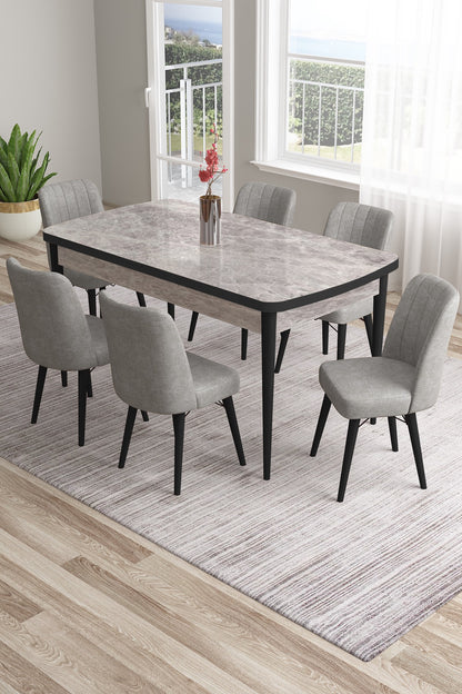 Mira Series Extendable Dining Table with 6 Chairs - Modern Wood Design