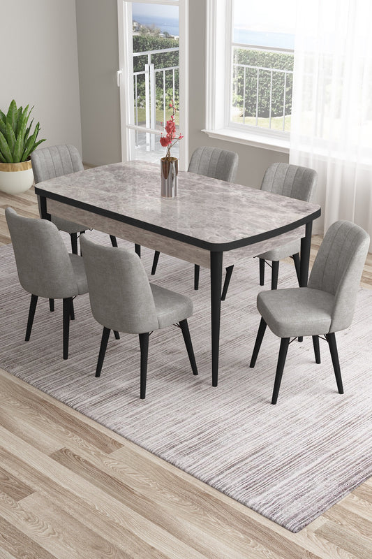 Mira Series Extendable Dining Table with 6 Chairs - Modern Wood Design