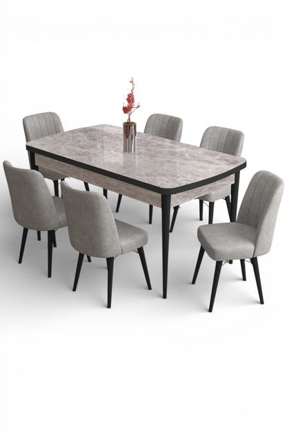 Mira Series Extendable Dining Table with 6 Chairs - Modern Wood Design