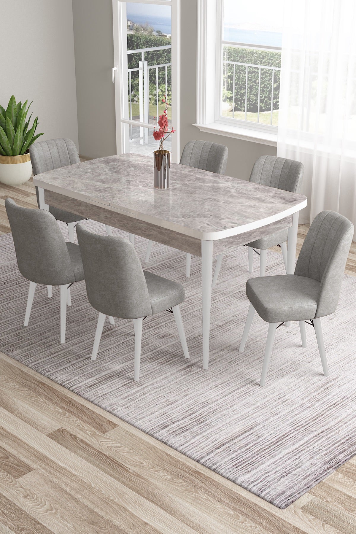Mira Series Extendable Dining Table with 6 Chairs - Modern Wood Design