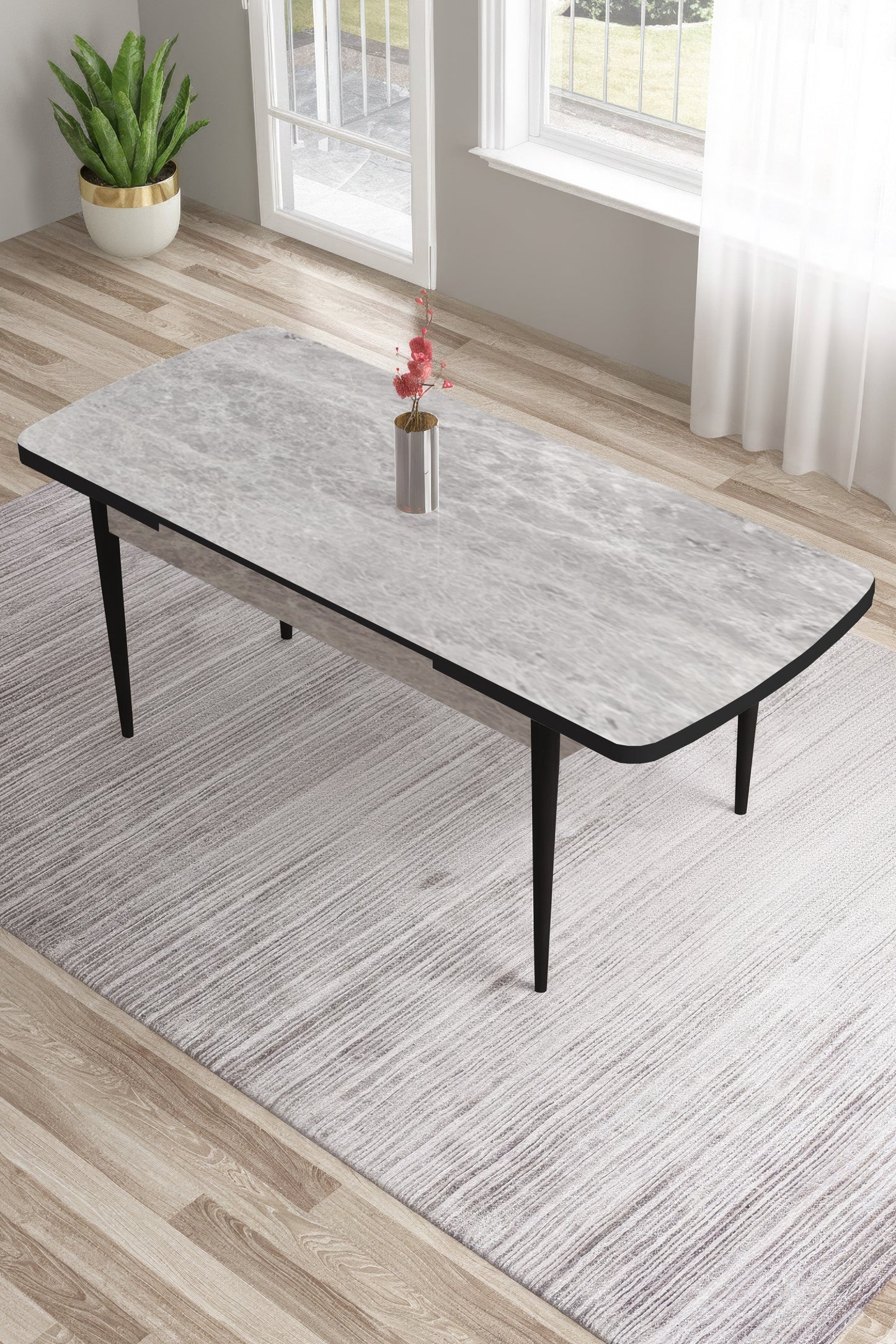 Mira Series Extendable Dining Table with 6 Chairs - Modern Wood Design