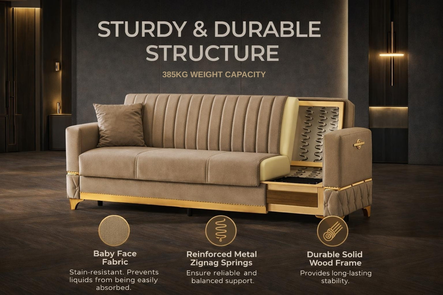 Istanbul Modern Beige 3+2+1 Seater Sofa Bed