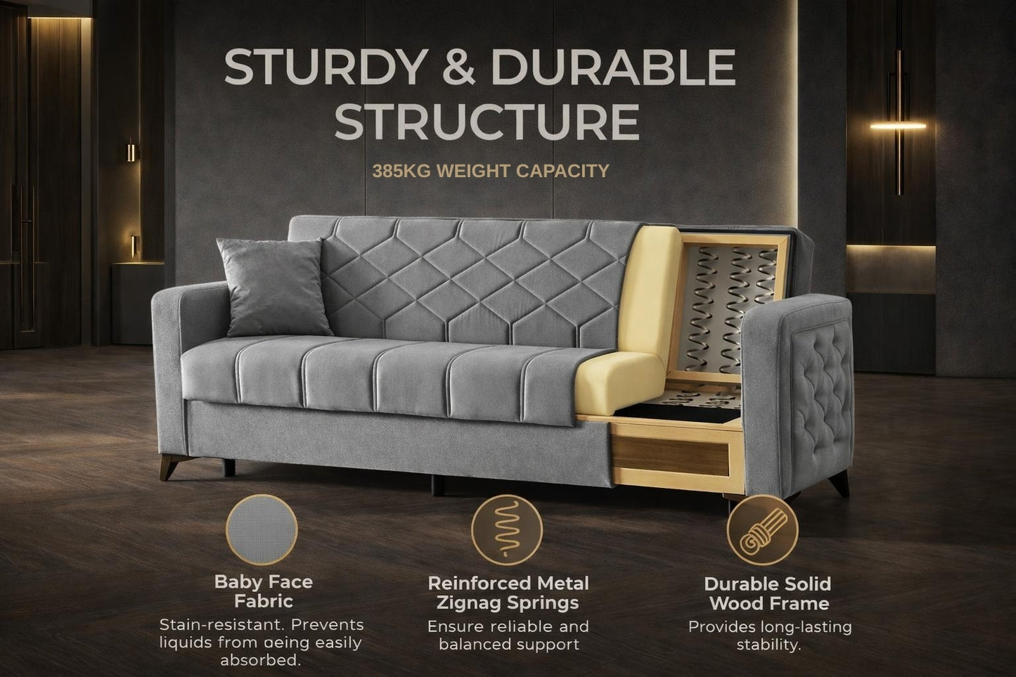 Chester 3+2+1 Seater Sofa Bed -  Gray