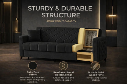 Chester 3+2+1 Seater Sofa Bed -  Black