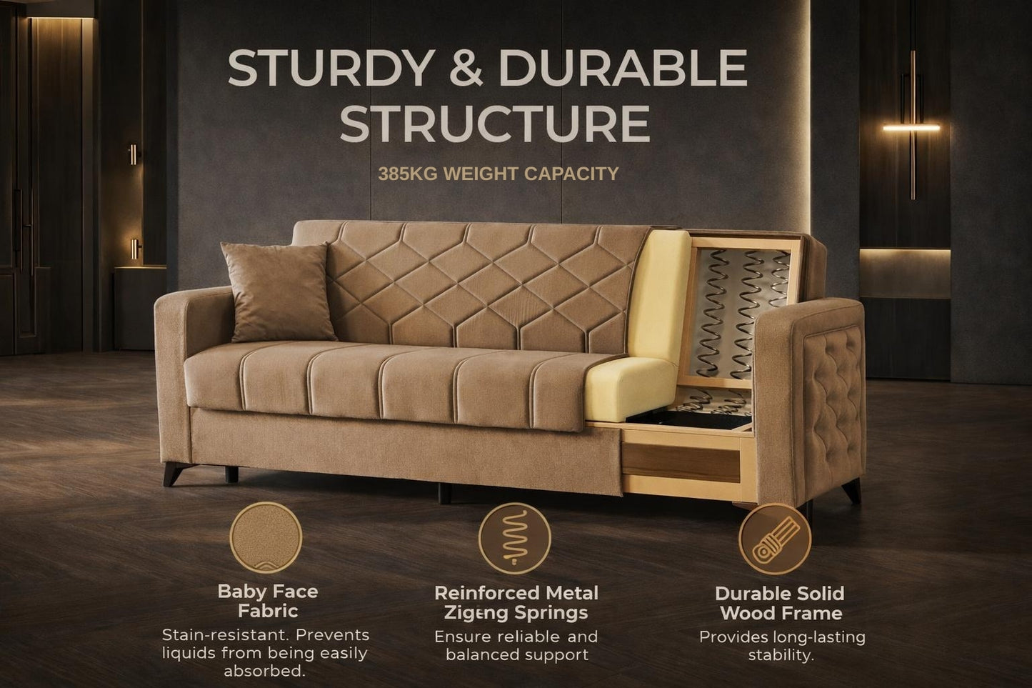 Chester 3+2+1 Seater Sofa Bed - Beige