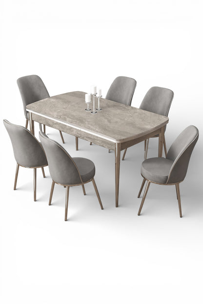 Pale Series Modern Elegance & Functional Extendable Dining Table with 6 Chairs