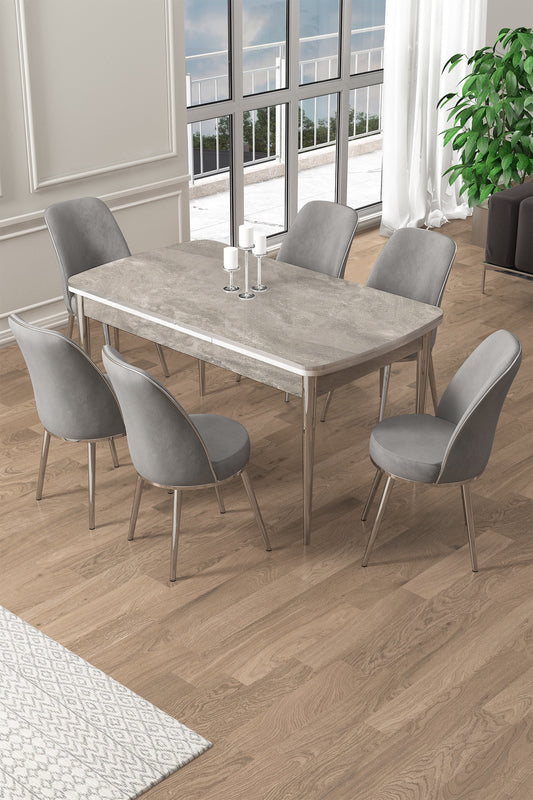 Pale Series Modern Elegance & Functional Extendable Dining Table with 6 Chairs