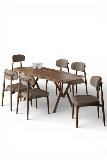 Wedex Series Dining Set & Table and 6 Luxury Babyface Fabric Chairs with Metal Legs