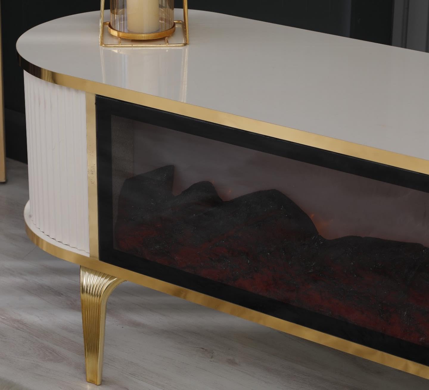 Full Screen Remote Controlled TV Unit- White/Gold