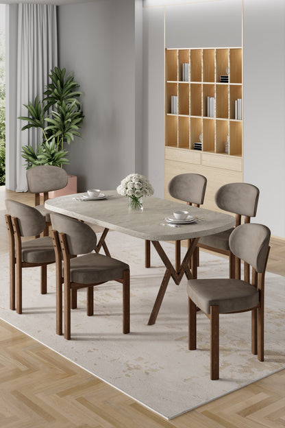 Radon Series  Dining Table with 6 Babyface Fabric Chairs