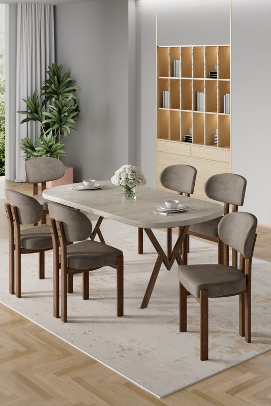 Radon Series  Dining Table with 6 Babyface Fabric Chairs