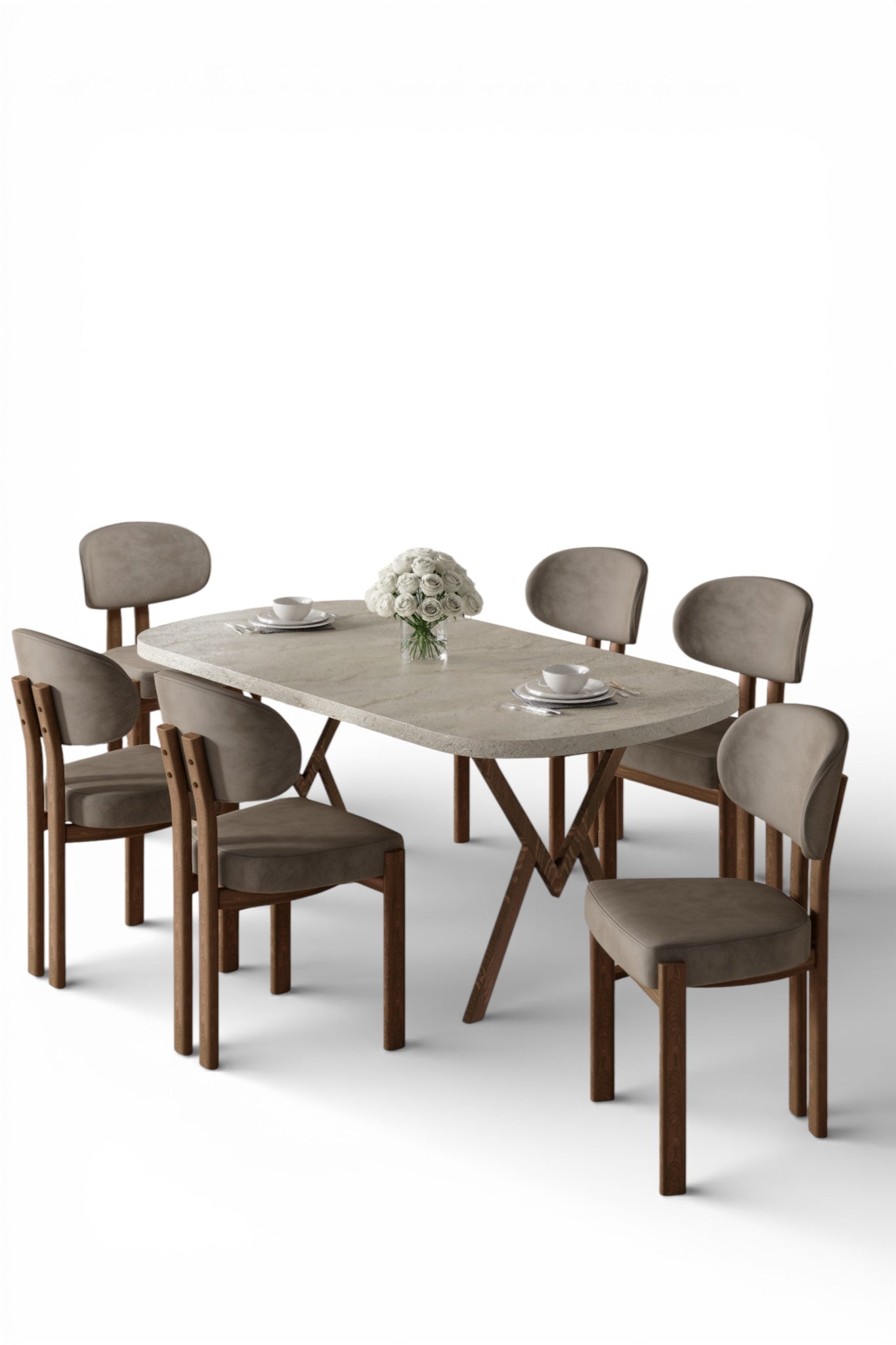 Radon Series  Dining Table with 6 Babyface Fabric Chairs