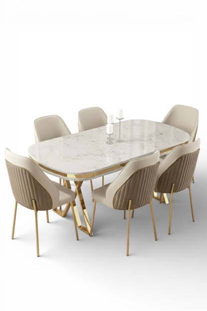 Lindra Dining Set 1 Table & 6 Chairs with Premium Metal Coating