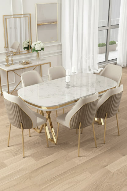 Lindra Dining Set 1 Table & 6 Chairs with Premium Metal Coating