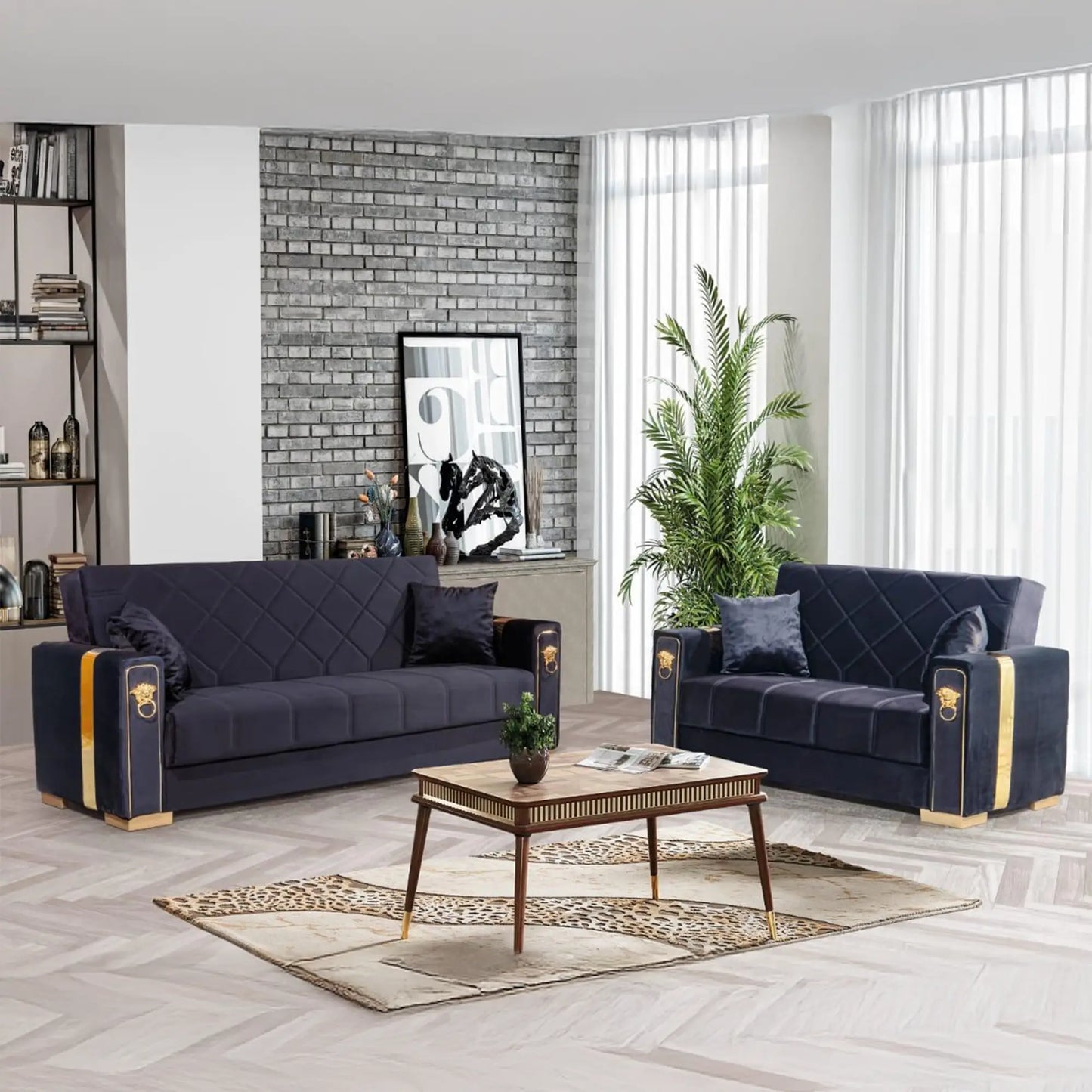 Lion Modern Black 3+2 Seater Sofa Set