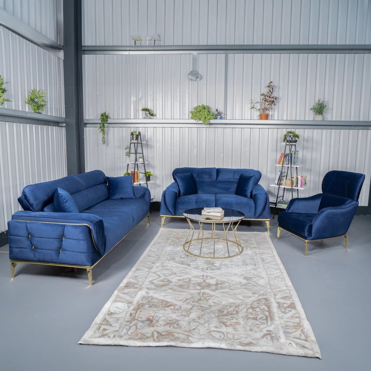 Royal Elegant Dark Blue 3+2+1 Sofa Set