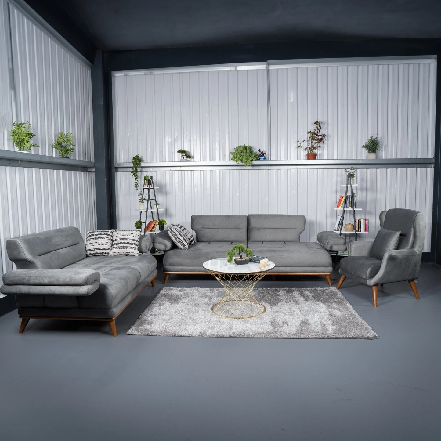 Arven Elegant Dark Gray 3+2+1 Seater Sofa Bed