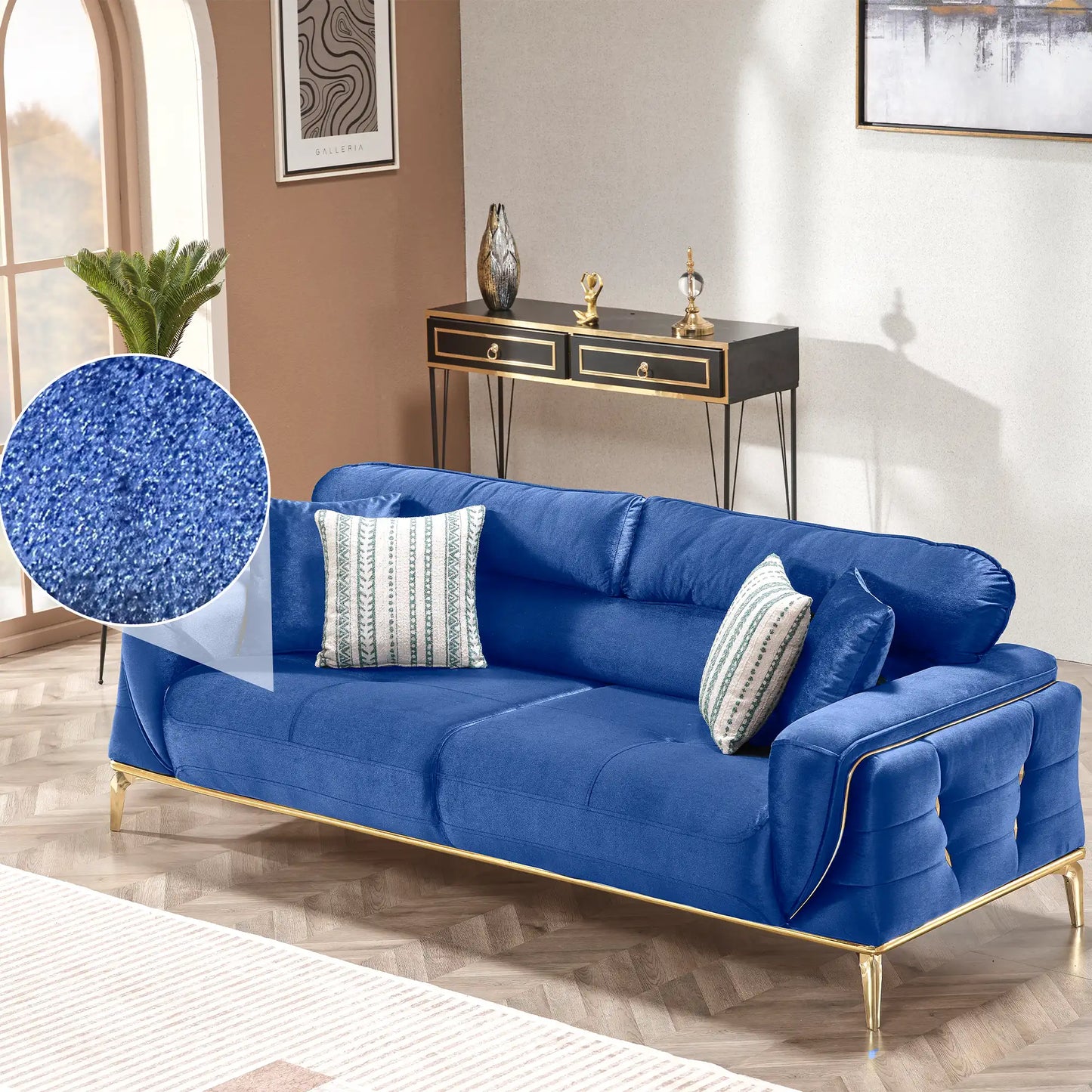 Royal Elegant Dark Blue 3+2+1 Sofa Set