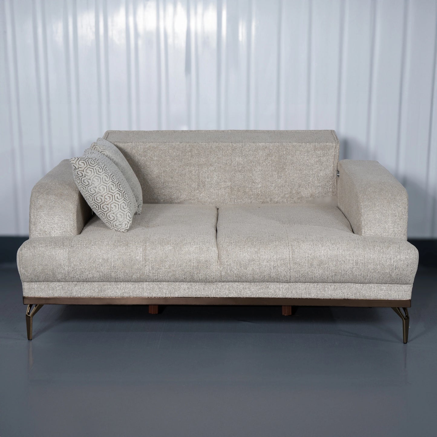 Venture 3+2+1 Beige Sofa Set - Bronze Metal Leg