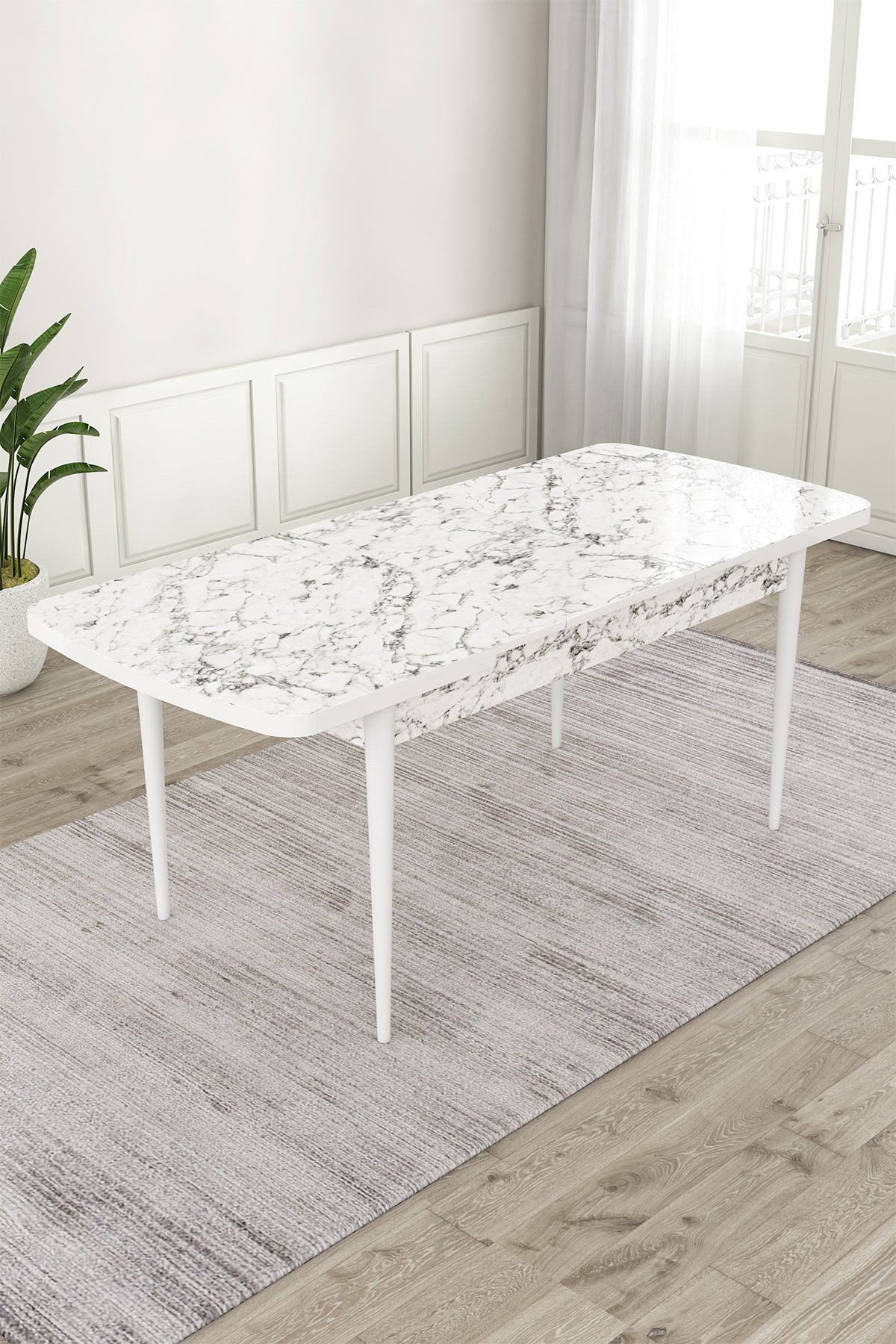 Exve Modern Extendable Dining Table Set with 6 Babyface Chairs