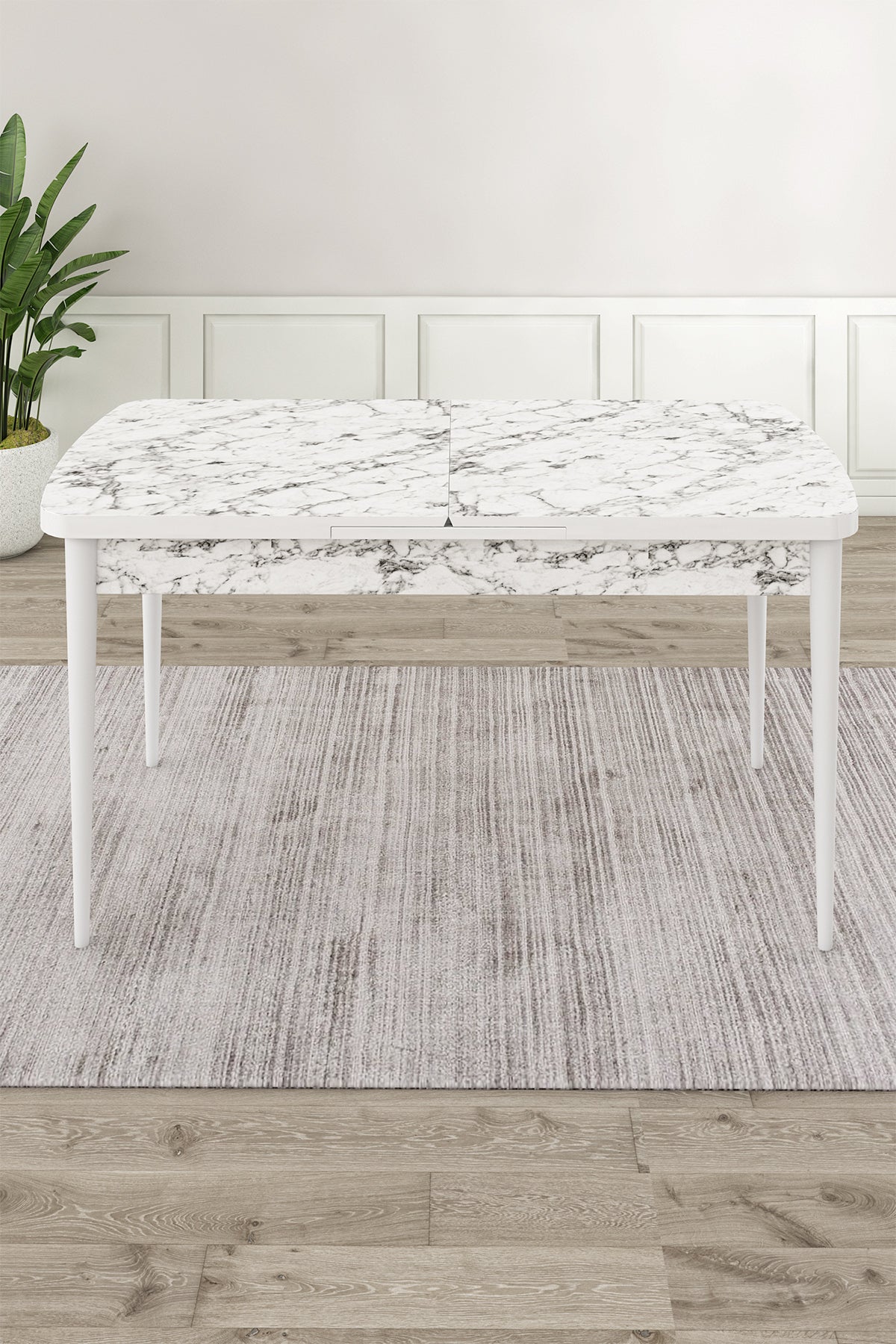 Exve Modern Extendable Dining Table Set with 6 Babyface Chairs