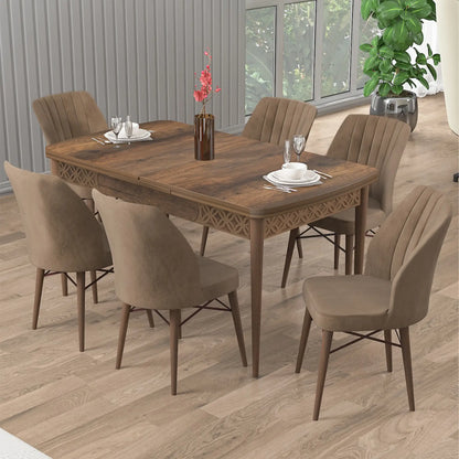 Epal Lux Dining Set – 1 Table & 6 Chairs - Wood / Brown