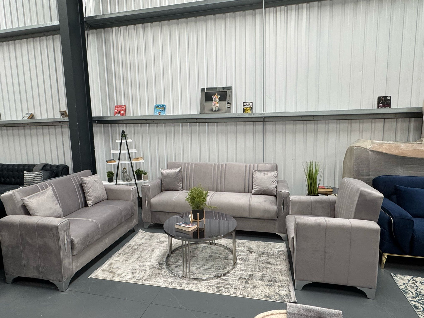 Diamond Elegant Gray Silver 3+2+1 Seater Sofa Bed