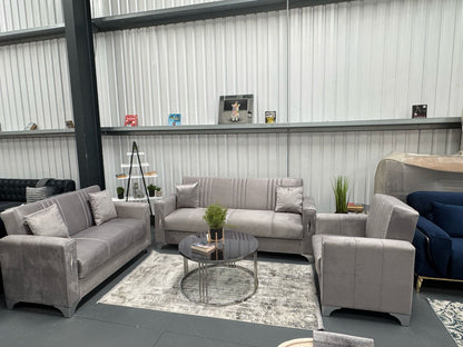Diamond Elegant Gray Silver 3+2+1 Seater Sofa Bed