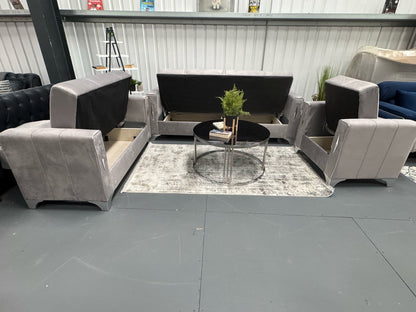 Diamond Elegant Gray Silver 3+2+1 Seater Sofa Bed