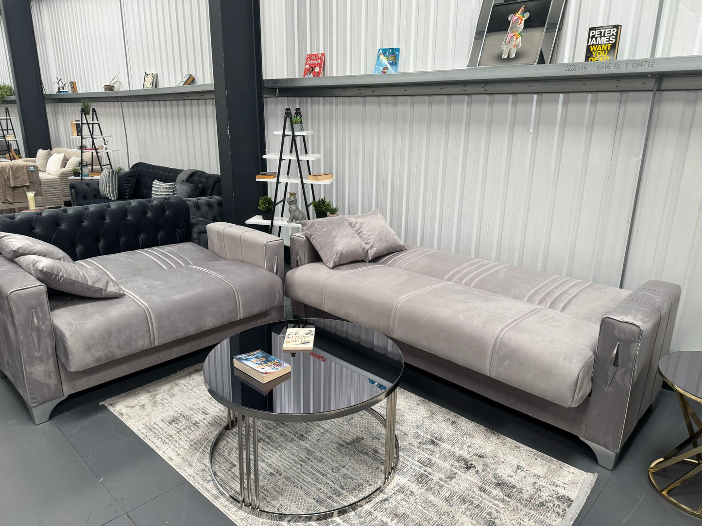 Diamond Elegant Gray Silver 3+2+1 Seater Sofa Bed