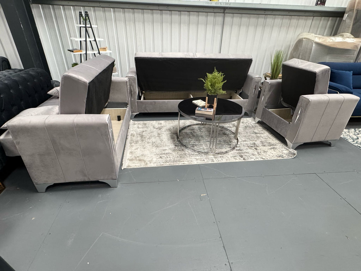 Diamond Elegant Gray Silver 3+2+1 Seater Sofa Bed