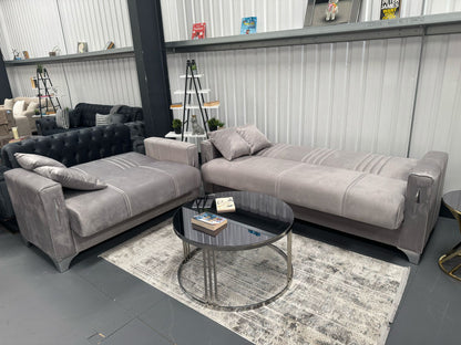 Diamond Elegant Gray Silver 3+2+1 Seater Sofa Bed