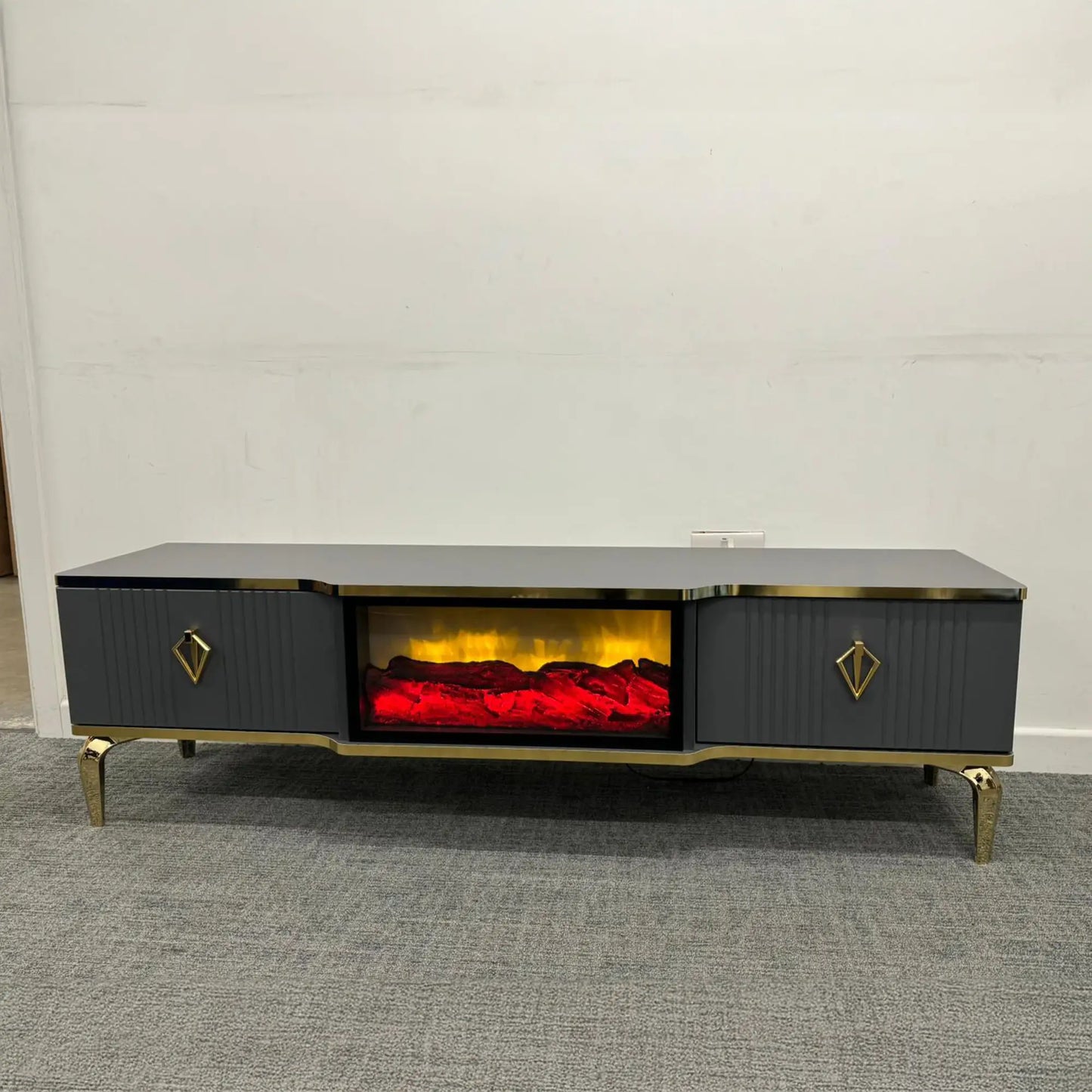 Remote Controlled Flame Effect TV Unit - Gray/Gold