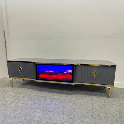 Remote Controlled Flame Effect TV Unit - Gray/Gold