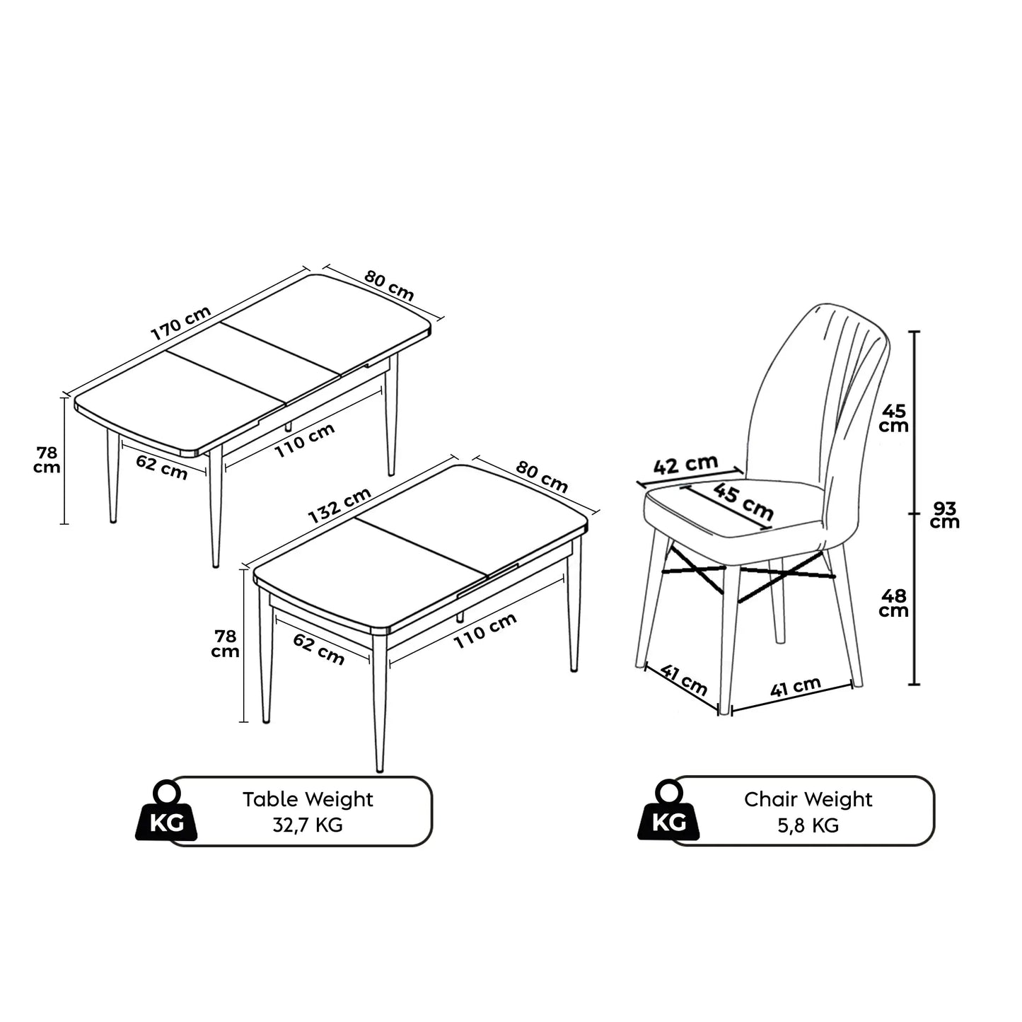 Uzi Lux Dining Set – 1 Table & 6 Chairs - Natural Wood / Beige