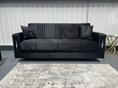 Diamond Elegant Black Silver 3+2+1 Seater Sofa Bed