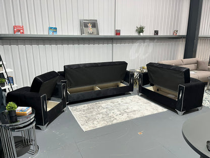 Diamond Elegant Black Silver 3+2+1 Seater Sofa Bed