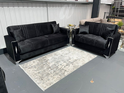 Diamond Elegant Black Silver 3+2+1 Seater Sofa Bed